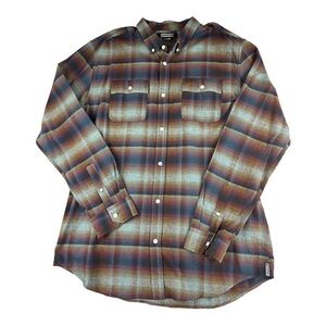 Ezekiel Plaid Flannel Button Down Shirt Brown Blue Size XXL
